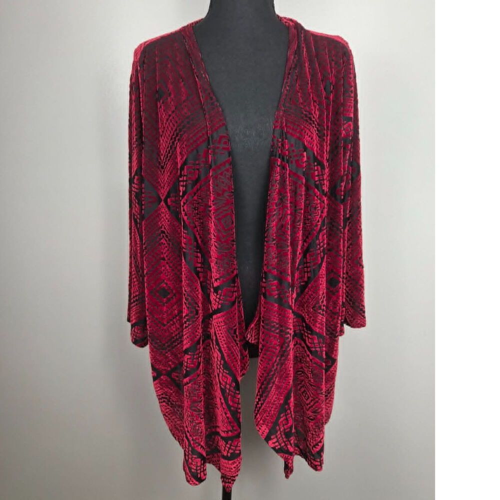 NWT Catherines AnyWear 2X 22/24W Geometric Stretch Open Front Cardigan Velvet